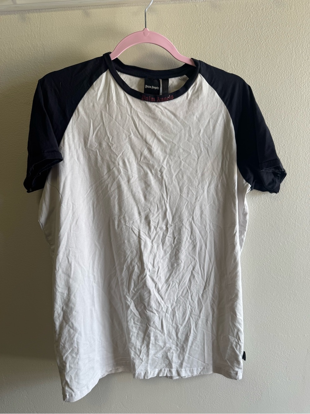 Palm Angels White Tee with Black Raglan Sleeves